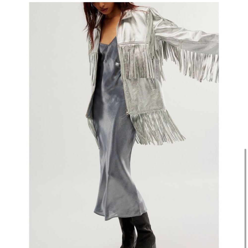 NWT FREE PEOPLE Drop Everything Bias Slip / Silver Large